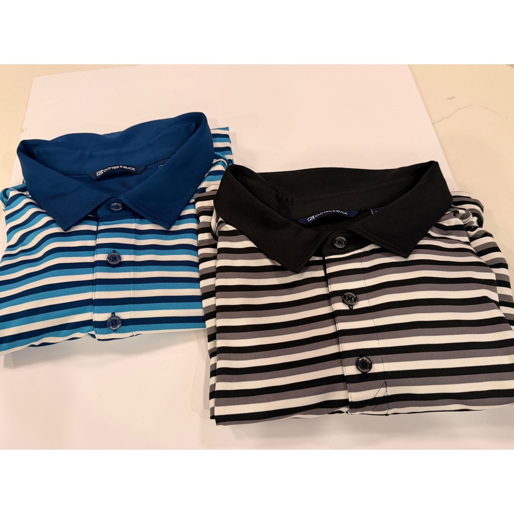 Cutter & Buck Mens 2XL Tall Striped Polo Shirt Bundle Blue Black BCK01082 2PK